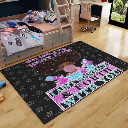 Black Girl Area Rug for Bedroom African Black Girls Floor Rugs for Living Room Playroom Cartoon Art Home Decor Soft Yoga Mats for Women Afro Purple 47" x 31" (2.7 x 3 Feet)