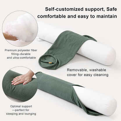 Corduroy Body Pillow, Round Bolster Cylinder Pillow for Adults, Soft Long Support Pillow for Bed & Sofa, Removable Washable Cover,59 x 7.87 Inches,Peacock Blue