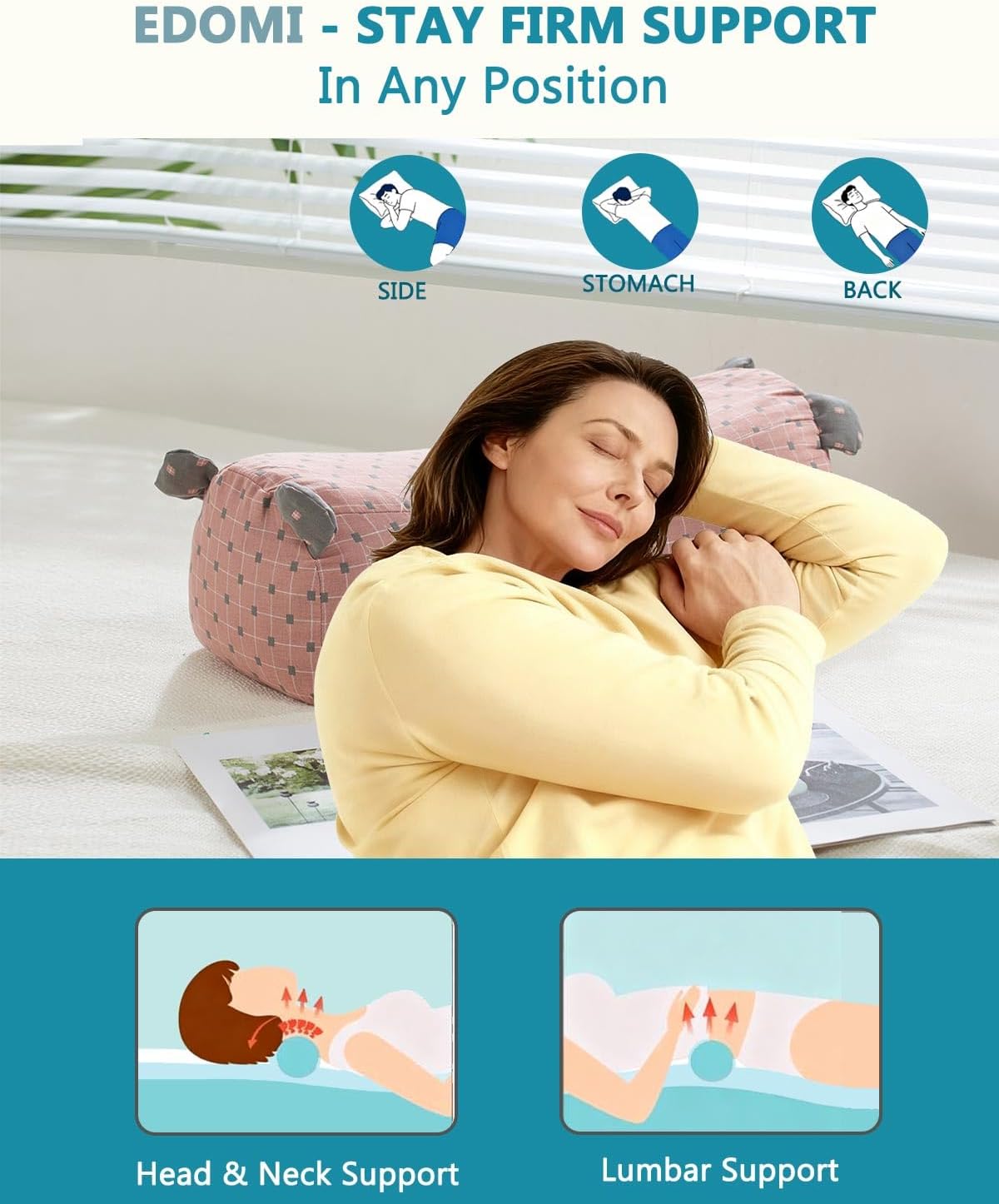 Buckwheat Pillow for Sleeping - Adjustable Buckwheat Hull Pillow for Neck Support, 16.5" x6.3” Cervical Roll Pillow, Firm Cylinder Bolster for Pain Relief, Yoga, Lumbar Support