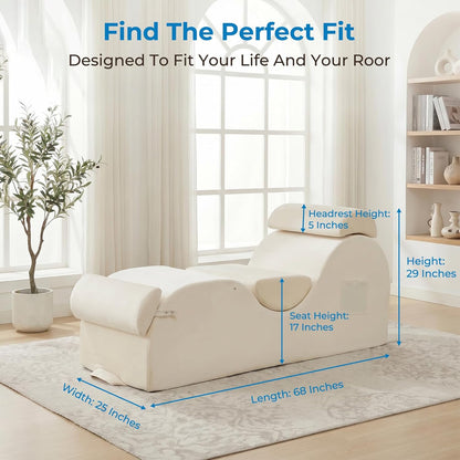 Mjkone Velvet Yoga Chair, Yoga Chaise Lounge Chair Indoor with Side Pockets, Headrest, Waist Cushion, Movable Footrest, Curved Sofa Chair for Relaxation Stretching for Bedroom, Black