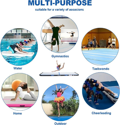 FBSPORT Inflatable Air Gymnastics Mat Training Mats 4/8 inches Thickness Gymnastics Tracks for Home Use/Training/Cheerleading/Yoga/Water with Pump