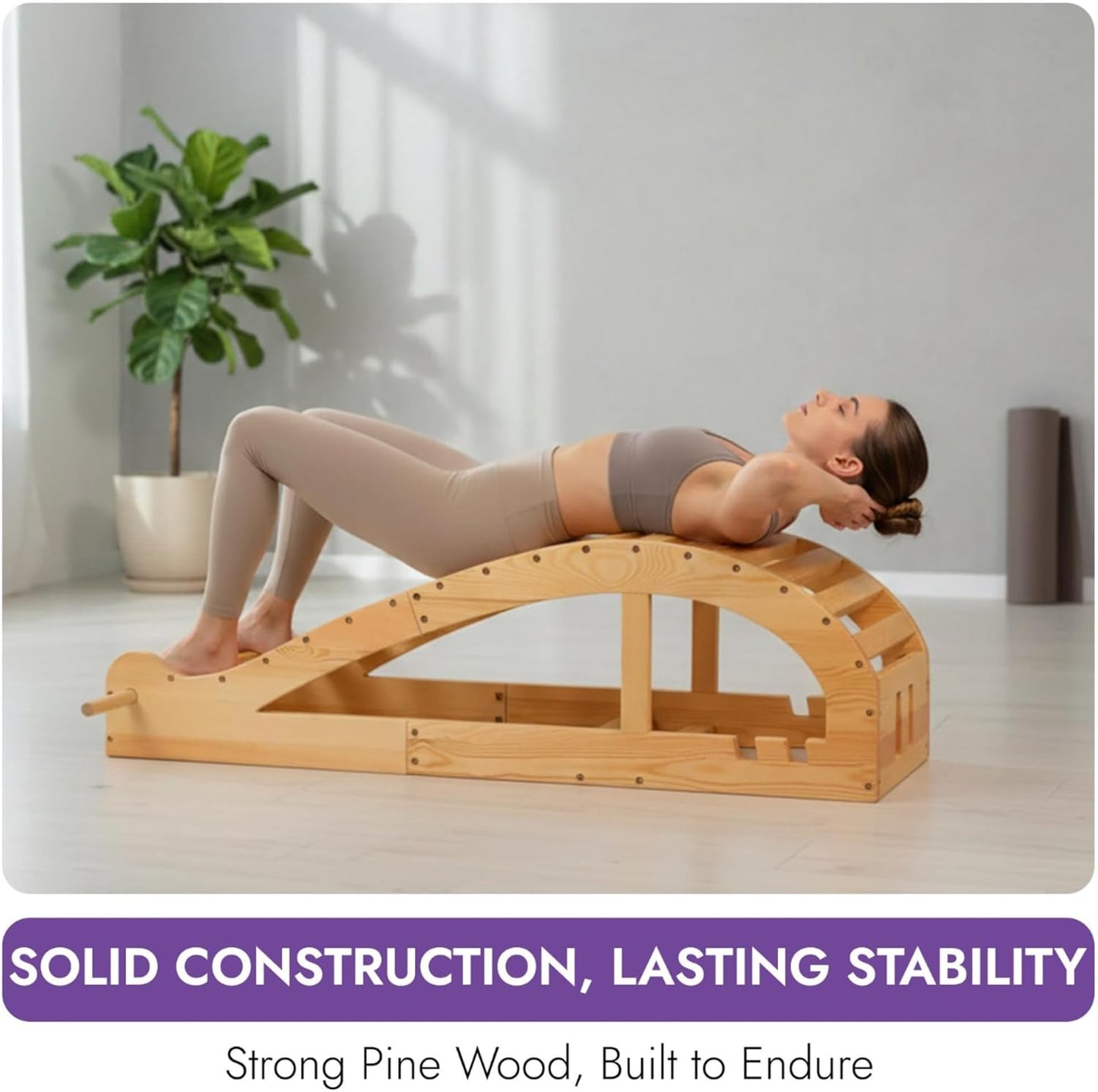 Yogikuti Iyengar Yoga Viparita Dandasana Bench – Wooden Back Bending Bench for Deep Stretching and Flexibility | Large Back Bender for Enhanced Support