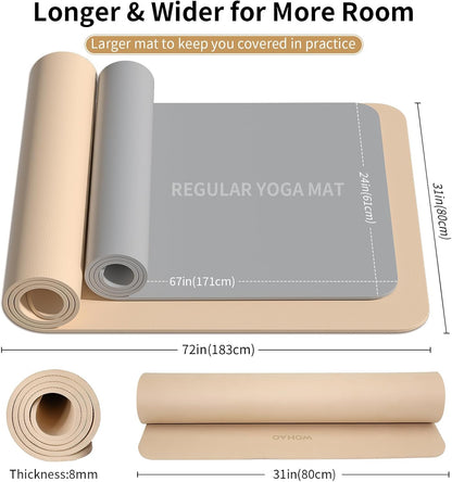 Extra Wide & Thick 8mm Yoga Mat, 72"x31.5" Large Non Slip Exercise Mat, Premium POE Material for Superior Cushioning & Stability, with Strap for Home Gym, Pilates