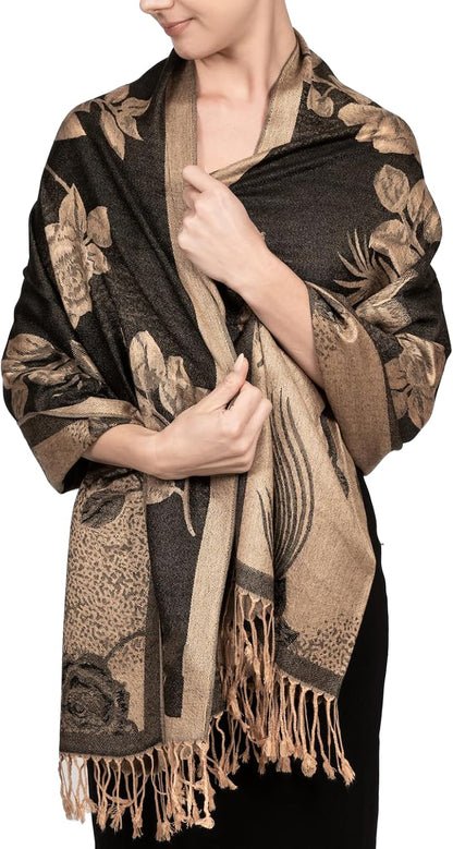 Achillea Reversible Paisley Pashmina Rave Scarf – Exotic Indian Shawls and Wraps for Evening Dresses, Festivals, All Seasons - Colors B