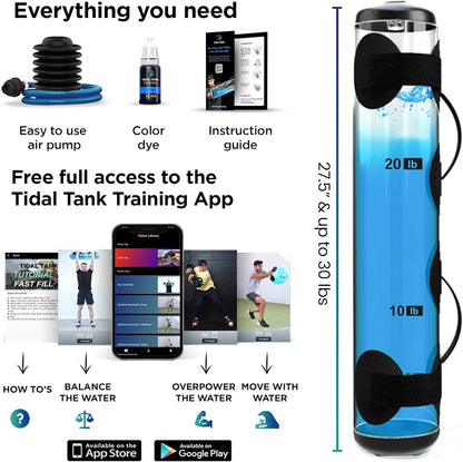 Tidal Tank Tube - The Original Aqua Bag - Water Weight Bag up to 79 lbs - Adjustable Workout Sand Bags Weights Alternative - Portable Sandbag Fitness Equipment Set, Home Exercise Gym - Including App