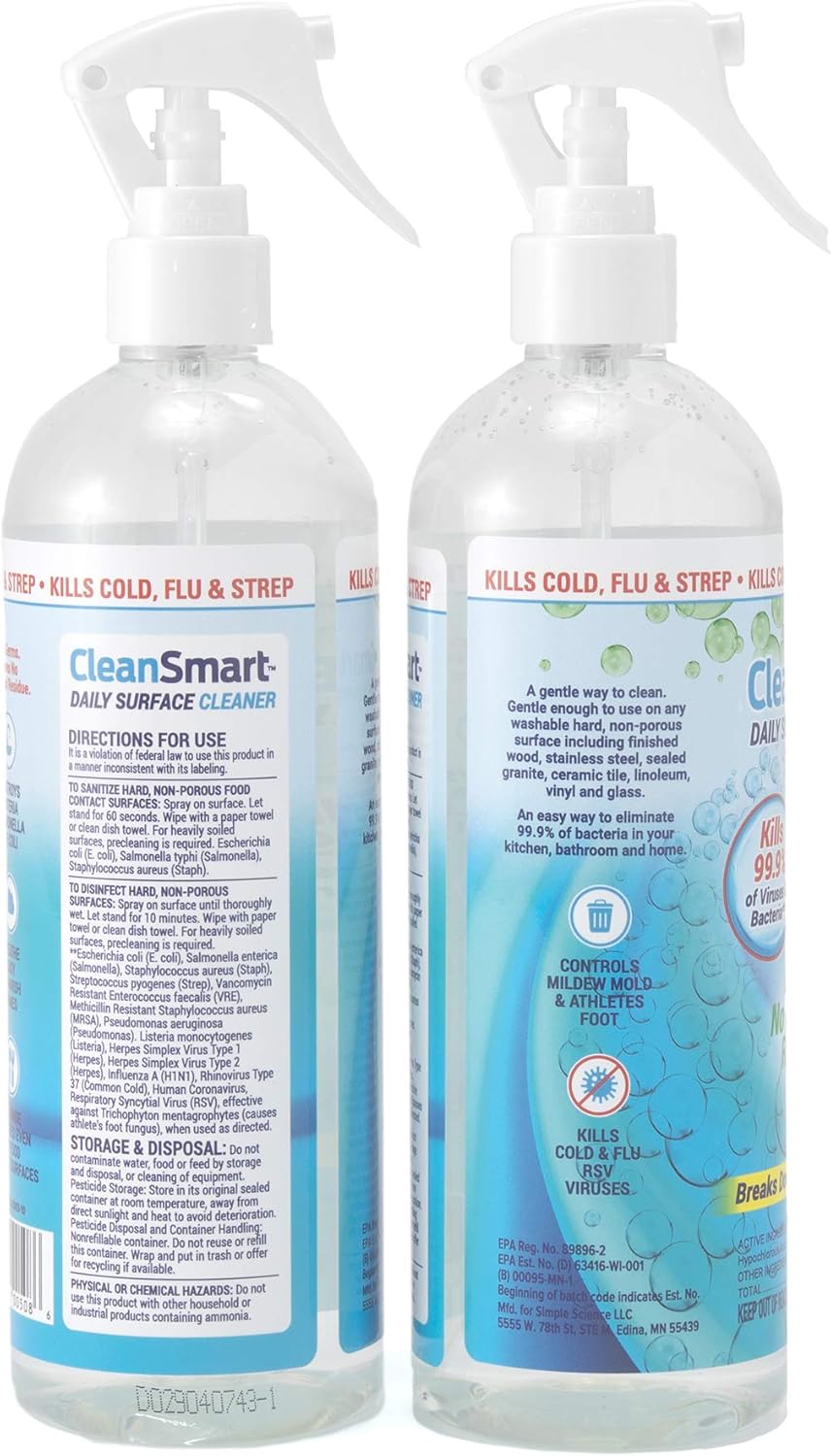 CleanSmart Daily Surface Cleaner and Pet-Safe Disinfectant, Kills 99.9% of Viruses, Bacteria, 23 ounce Bottle (Pack of 2)