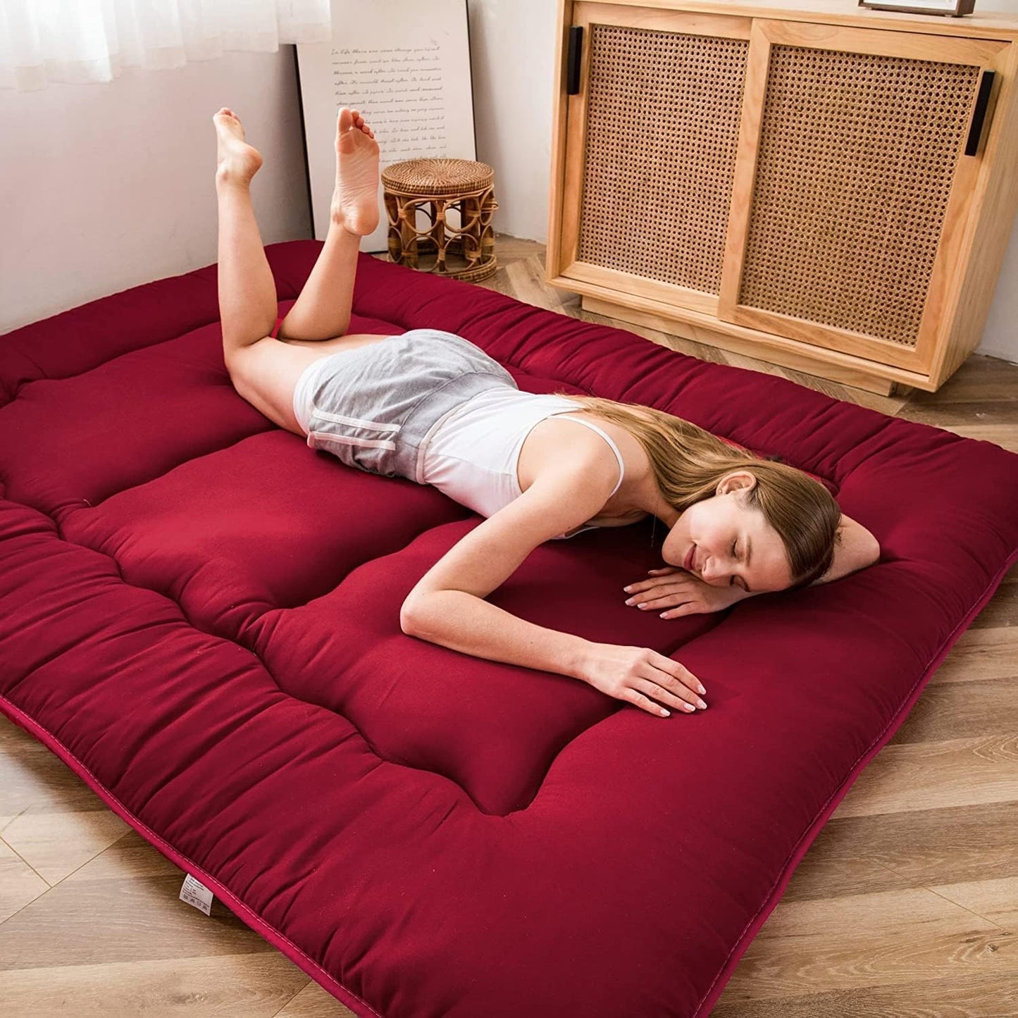 MAXYOYO Bohemian Retro Mattress Boho Floral Japanese Futon Mattress Tatami Floor Mat Foldable Portable Camping, Sleeping Pad, Lounger Couch Bed Full Size