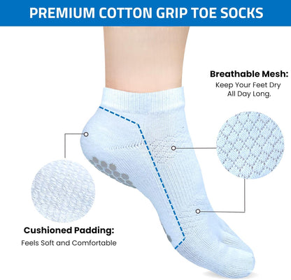 Soxsense Multi-Pack Sports Grip Toe Socks with Cushion, Non-Slip Finger Socks for Pilates, Home Gym, Soccer, basketball