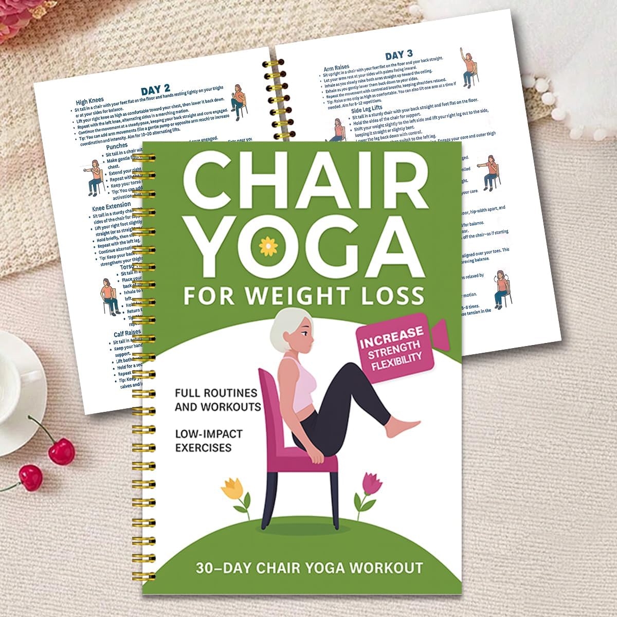 Chair Yoga for Seniors Over 60 Book & Chart, Chair Yoga for Weight Loss & Toning, 30-Day Challenge, Exercise Book for Seniors over 60 (Black)