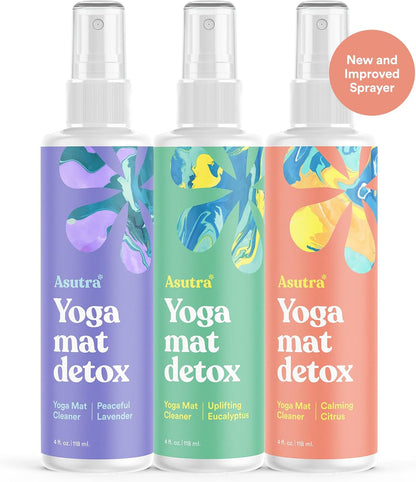 ASUTRA Yoga Mat Cleaner Spray (Peaceful Lavender), 4 fl oz - No Slippery Residue, Organic Essential Oils, Deep-Cleansing for Fitness Gear & Gym Equipment, Microfiber Towel Included