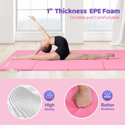 Matladin Folding Gymnastics Mat for Kids, 6'x3'x1"/8'x3'x1" PU Leather Gym Exercise Mats for Tumbling, Cheer, Yoga, Fitness, Pilates and Martial Art