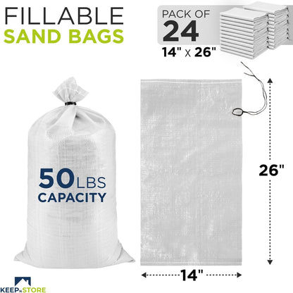 Heavy Duty Sand Bags Pack of 3, White Empty Sandbags with Built-In Ties, Woven Polypropylene UV Protection 1600 Hours, Fillable Sand Bags for Flood Control, Weight, 10x14 inches, 15 Pounds Volume