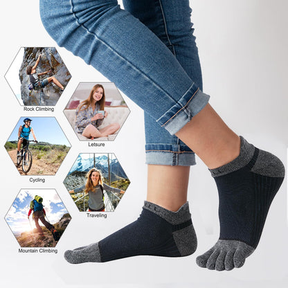 VWELL Cotton Toe Socks Five Finger Socks No Show Crew Athletic Running Socks 4 Pairs,Size 7-11