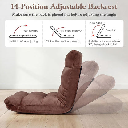 Giantex Folding Floor Chair with Back Support, 14 Adjustable Position, Padded Sleeper Bed, Couch Recliner, Gaming Floor Chairs for Adults, Meditation, Living Room (TAN)