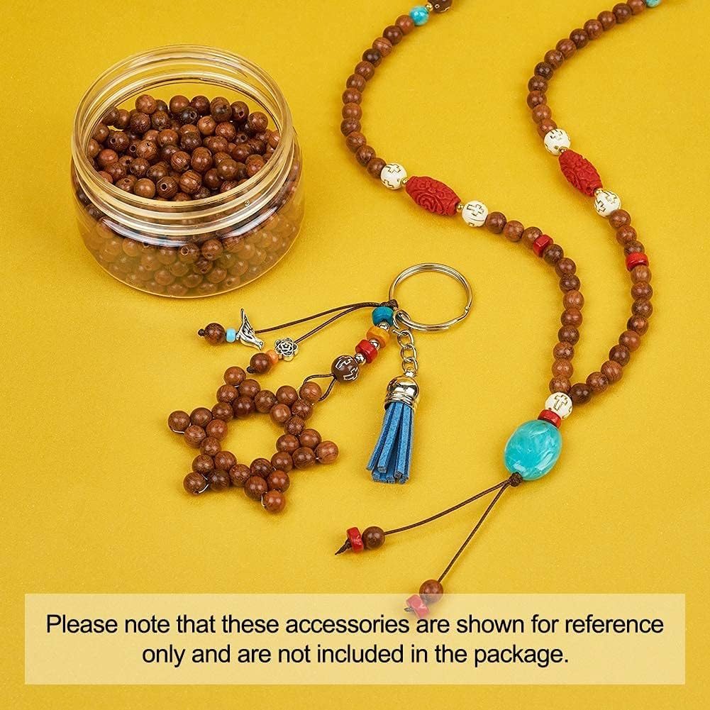 Pandahall 400pcs/box 6mm Natural Round Wood Beads Gorgeous Rosewood Waxed Wooden Beads Loose Spacer with Hole for Mala Buddha Rosary Jewelry Bracelet Necklace Making Supplies Hole: 1.4mm