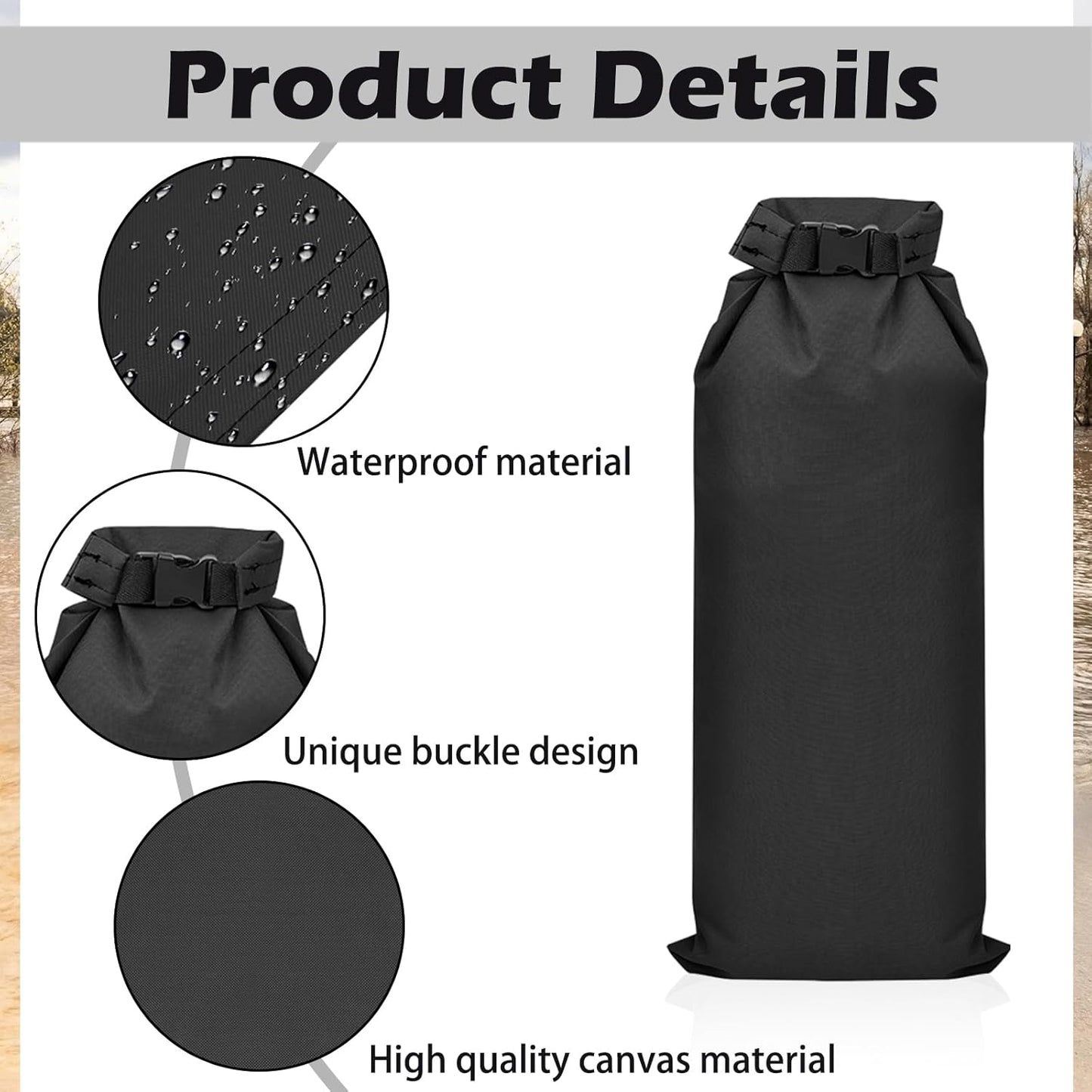 8 Pcs Flood Water Sand Bags Waterproof Sandbags Barrier Reusable Sand Bags with Insert Buckle Flood Protection for Home Door Window Basement Garage Rain Water Control, 28 x 11 Inch(Black)