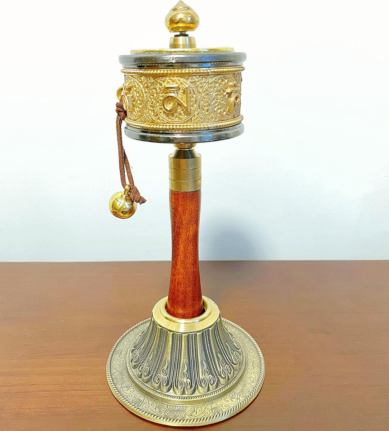 Copper Tibet Prayer Wheel Holder with Mandala Pattern, Hand Held Prayer Wheel Display Stand for Praying, blessing, Meditation, Healing, Relaxing, Yoga (Prayer Wheel Not Included)