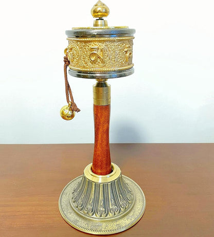 Copper Tibet Prayer Wheel Holder with Mandala Pattern, Hand Held Prayer Wheel Display Stand for Praying, blessing, Meditation, Healing, Relaxing, Yoga (Prayer Wheel Not Included)
