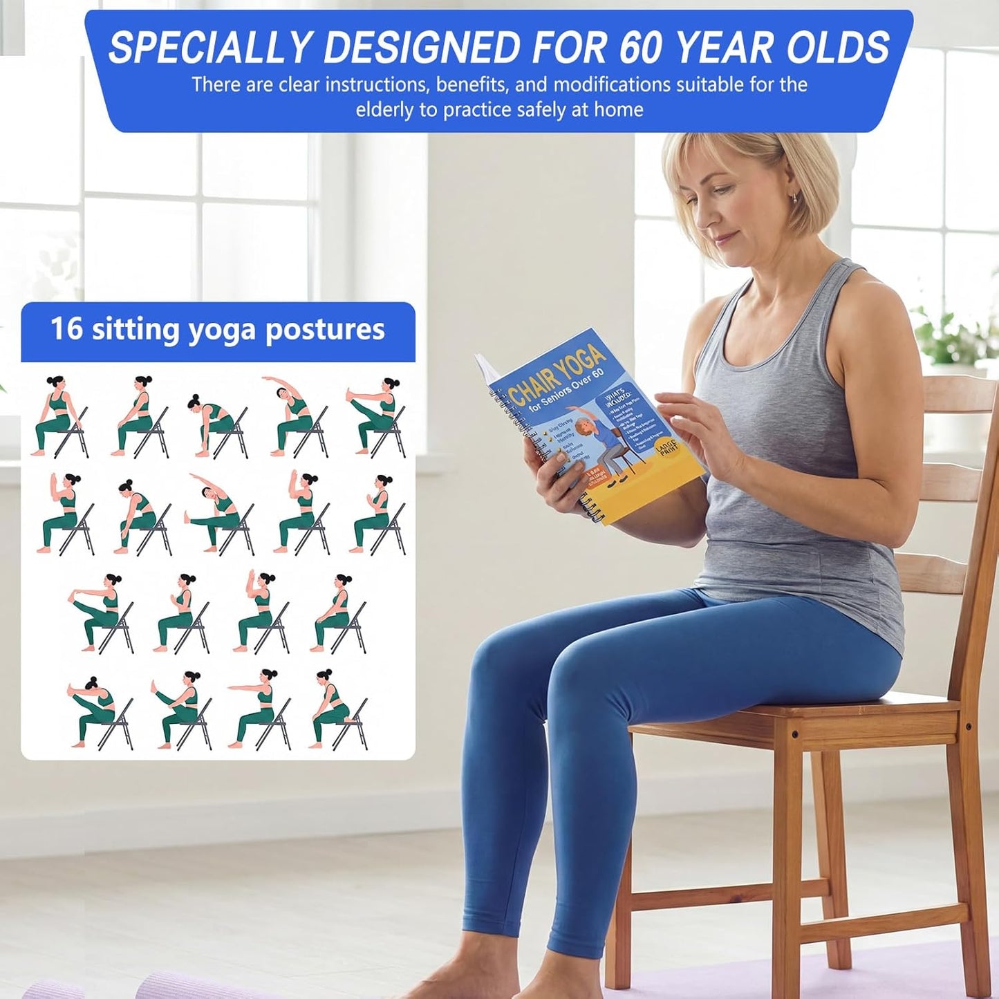 Chair Yoga for Seniors Over 60 Book & Chart – 30-Day Challenge, Gentle Seated Yoga Guide, Chair Yoga for Weight Loss & Flexibility, Senior Chair Exercises for Women & Men，Top Choice for Family Gifts (Purple)