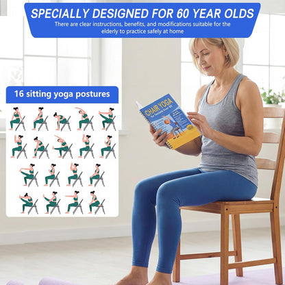 Chair Yoga for Seniors Over 60 Book & Chart – 30-Day Challenge, Gentle Seated Yoga Guide, Chair Yoga for Weight Loss & Flexibility, Senior Chair Exercises for Women & Men，Top Choice for Family Gifts (Purple)