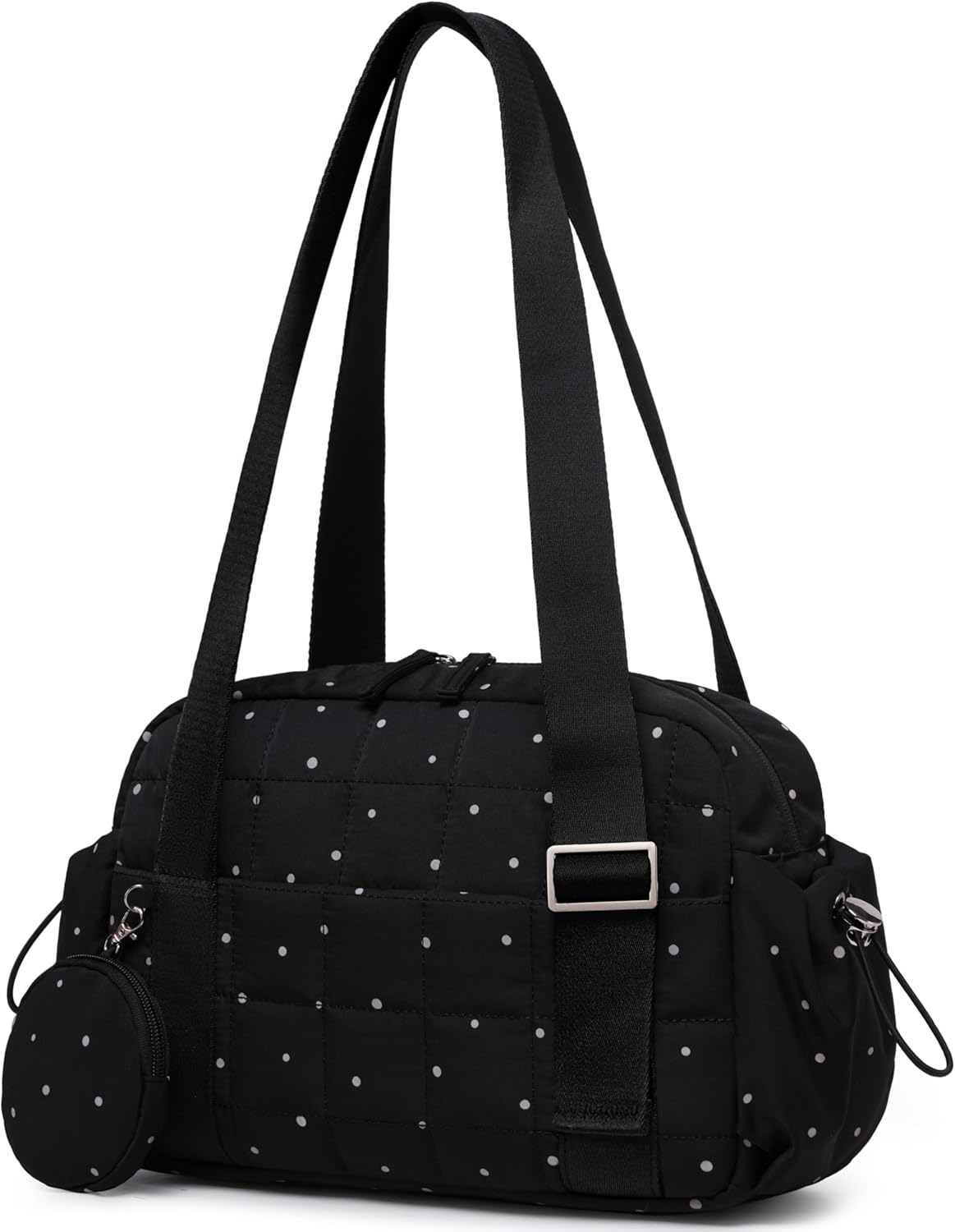 CAMTOP Mini Gym Bag for Women, Small Gym Tote Bag Puffy Quilted Sports Duffel Bag with Wet Compartment and Coin Purse Duffel Bags Dance Yoga Workout Bag for Gifts (All Black, Mini-12.6")