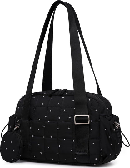 CAMTOP Mini Gym Bag for Women, Small Gym Tote Bag Puffy Quilted Sports Duffel Bag with Wet Compartment and Coin Purse Duffel Bags Dance Yoga Workout Bag for Gifts (All Black, Mini-12.6")
