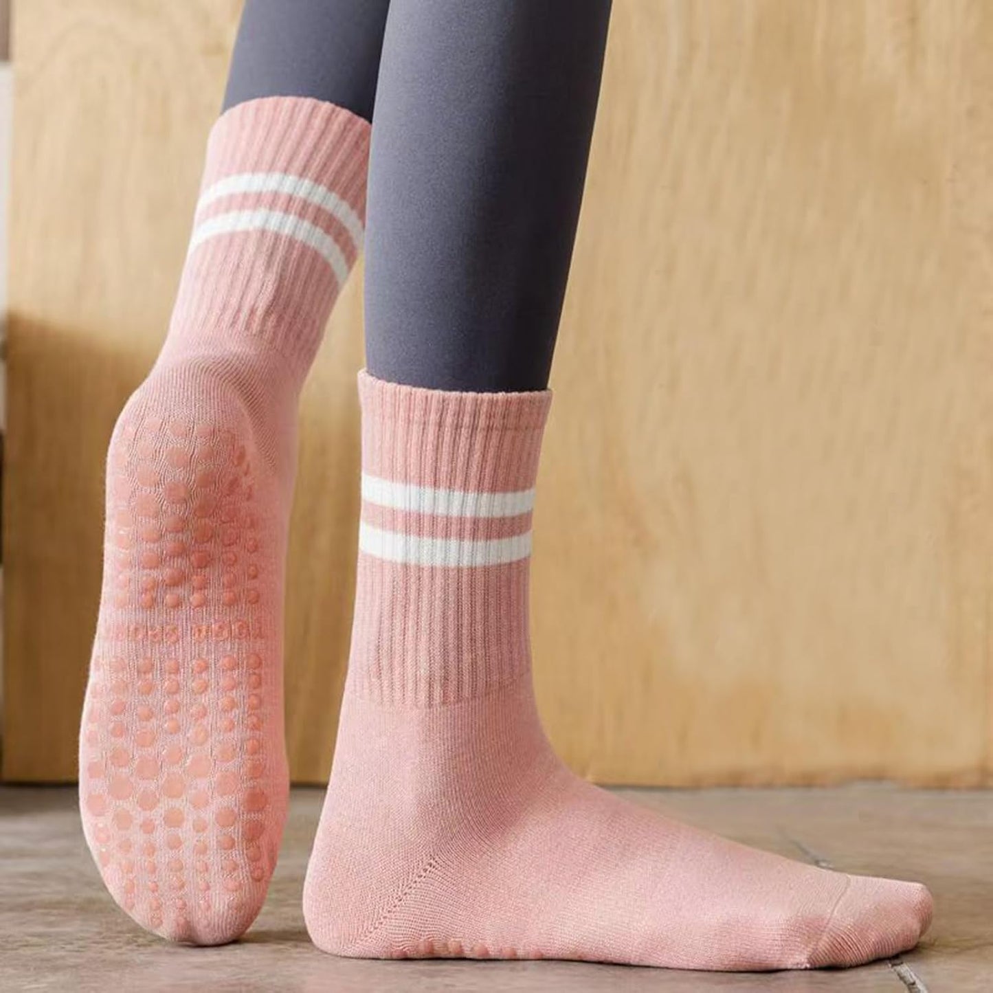 Tergy 8 Pairs Long Yoga Socks with Grip for Women Anti Skid Gripper Socks No Slip Socks for Pilates, Barre, Dance,Yoga