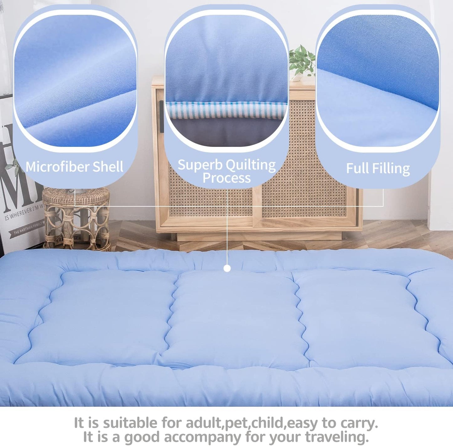 MAXYOYO Bohemian Retro Mattress Boho Floral Japanese Futon Mattress Tatami Floor Mat Foldable Portable Camping, Sleeping Pad, Lounger Couch Bed Full Size