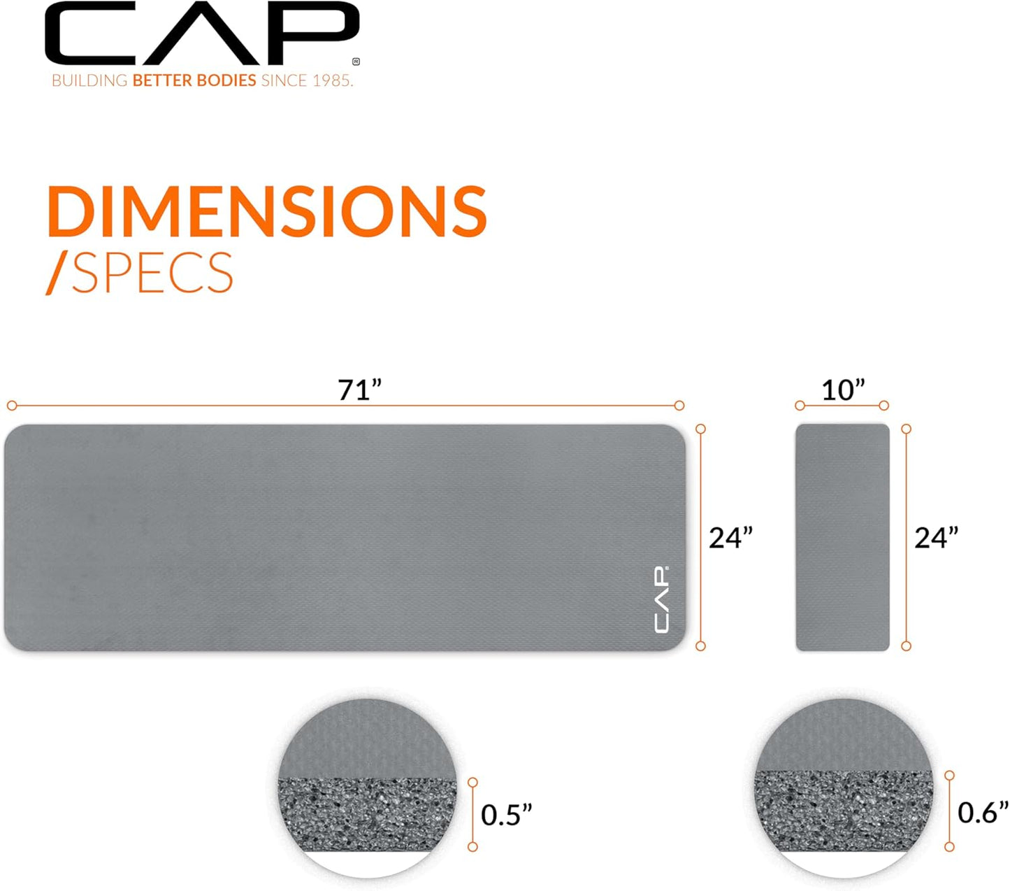 CAP Barbell 1/2-Inch High Density Exercise Yoga Mat with Strap | Multiple Options