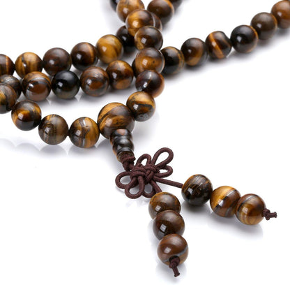 Jovivi Tibetan 6mm 8mm 108 Natural Tiger Eye Gemstone Beads Prayer Mala Bracelet Necklace