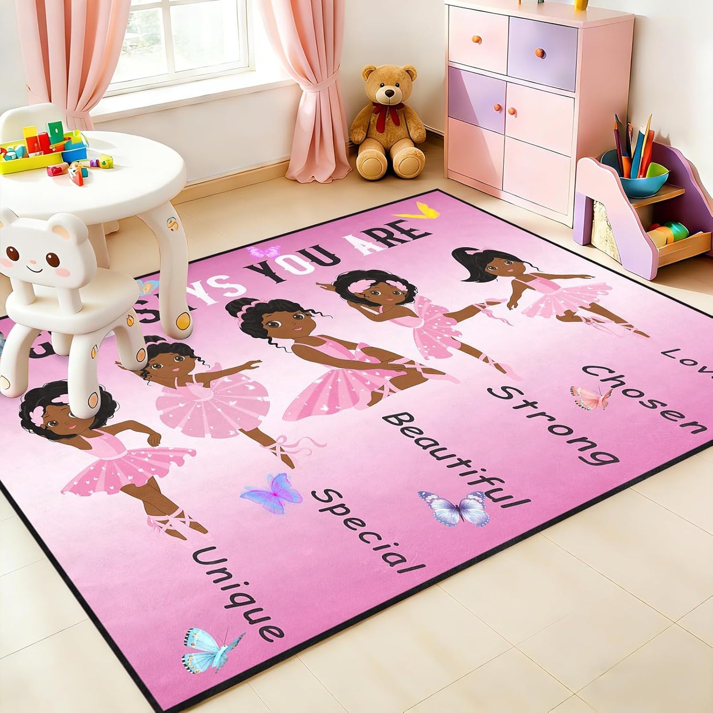 Black Girl Area Rug for Bedroom African Black Girls Floor Rugs for Living Room Playroom Cartoon Art Home Decor Soft Yoga Mats for Women Afro Purple 47" x 31" (2.7 x 3 Feet)