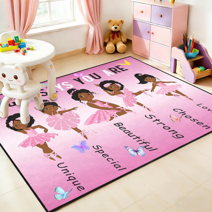 Black Girl Area Rug for Bedroom African Black Girls Floor Rugs for Living Room Playroom Cartoon Art Home Decor Soft Yoga Mats for Women Afro Purple 47" x 31" (2.7 x 3 Feet)