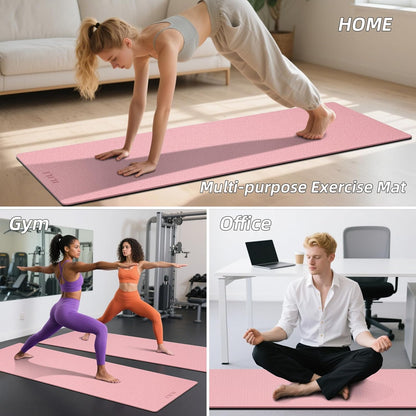 ILILI Yoga Mat 10mm Extra Thick and 193cm Extra Long, 76x28×0.4 Inch, Double Color Non-Slip TPE Material, Easy Carrying with Strap, Ideal for Yoga, Pilates, Floor Exercise, Home and Outdoor Use, Eco Friendly