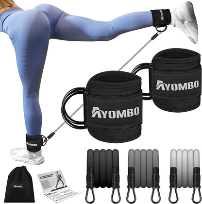 Ayombo Ankle Resistance Bands with Cuffs, Home Gym Workout Equipment, Lifting Glute Butt Exercise Equipment for Women, Ankle Weights Fitness Set, Leg Booty Equipment for Training Perfect Body Shape