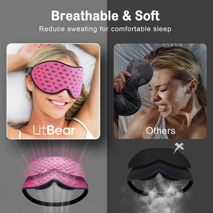 LitBear Breathable Sleep Mask, 3D Eye Mask Sleep for Side Sleepers Women Men, Light Blocking Sleeping Mask with Adjustable Strap, Soft Lightweight Eye Cover for Travel, Night Work, Nap, Office - Blue