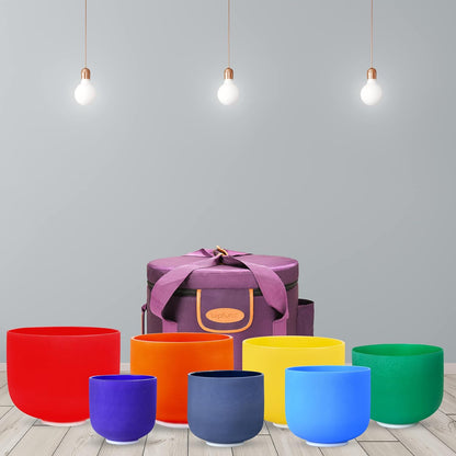 TOPFUND 6-12 inch 432Hz Chakra Set of 7 Crystal Singing Bowls with Heavy Duty Carrying Case and Singing Bowl Mallets