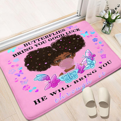 Black Girl Area Rug for Bedroom African Black Girls Floor Rugs for Living Room Playroom Cartoon Art Home Decor Soft Yoga Mats for Women Afro Purple 47" x 31" (2.7 x 3 Feet)