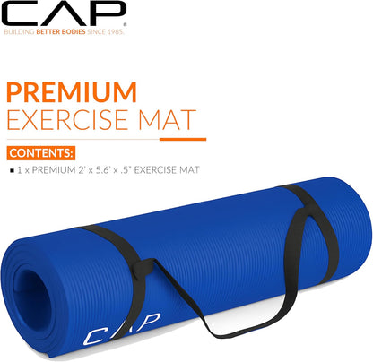 CAP Barbell 1/2-Inch High Density Exercise Yoga Mat with Strap | Multiple Options