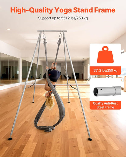 VEVOR Yoga Stand Frame, Max 441-551 lbs Load Swing Stand, Triangular Structure Aerial Rig, Aerial Silk Stands with Yoga Hammock, Standard & Height-Adjustable Version