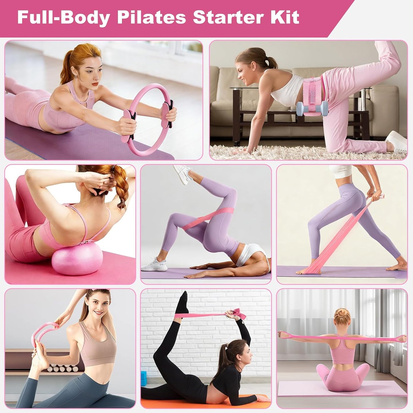 Pilates Kit, Home Pilates Essentials Kit for Women, Pilates Equipment Ring and Ball Set with 5 Resistance Bands, Hip Thrust Belt & Grip Socks Accessories, Toning Home Workouts Starter Set