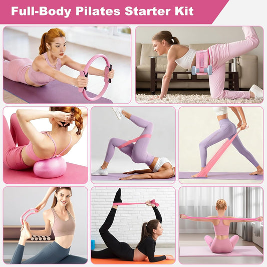Pilates Kit, Home Pilates Essentials Kit for Women, Pilates Equipment Ring and Ball Set with 5 Resistance Bands, Hip Thrust Belt & Grip Socks Accessories, Toning Home Workouts Starter Set