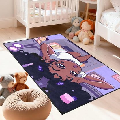 Black Girl Area Rug for Bedroom African Black Girls Floor Rugs for Living Room Playroom Cartoon Art Home Decor Soft Yoga Mats for Women Afro Purple 47" x 31" (2.7 x 3 Feet)