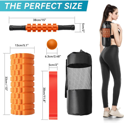 Krightlink 5-in-1 Foam Roller Set - Deep Tissue Muscle Recovery Kit with High Density Exercise Roller, Massage Ball, Resistance Band & Carry Bag for Physical Therapy & Pain Relief (Black)