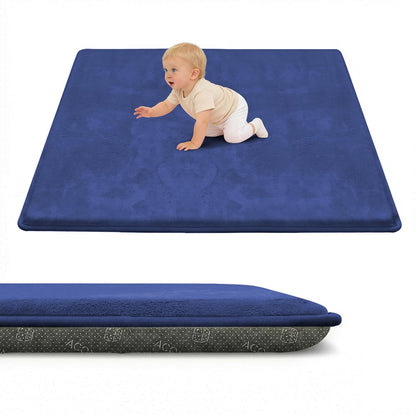 ACOMOPACK 1.3" Thick Baby Play Mat for Floor 79x118"-Large Water-Repellent&Non-Slip Memory Foam Mat for Kids,Toddlers,Soft Velvet Nursery Rug for Tummy Time&Crawling,Yoga,Tatami Style(Blue)