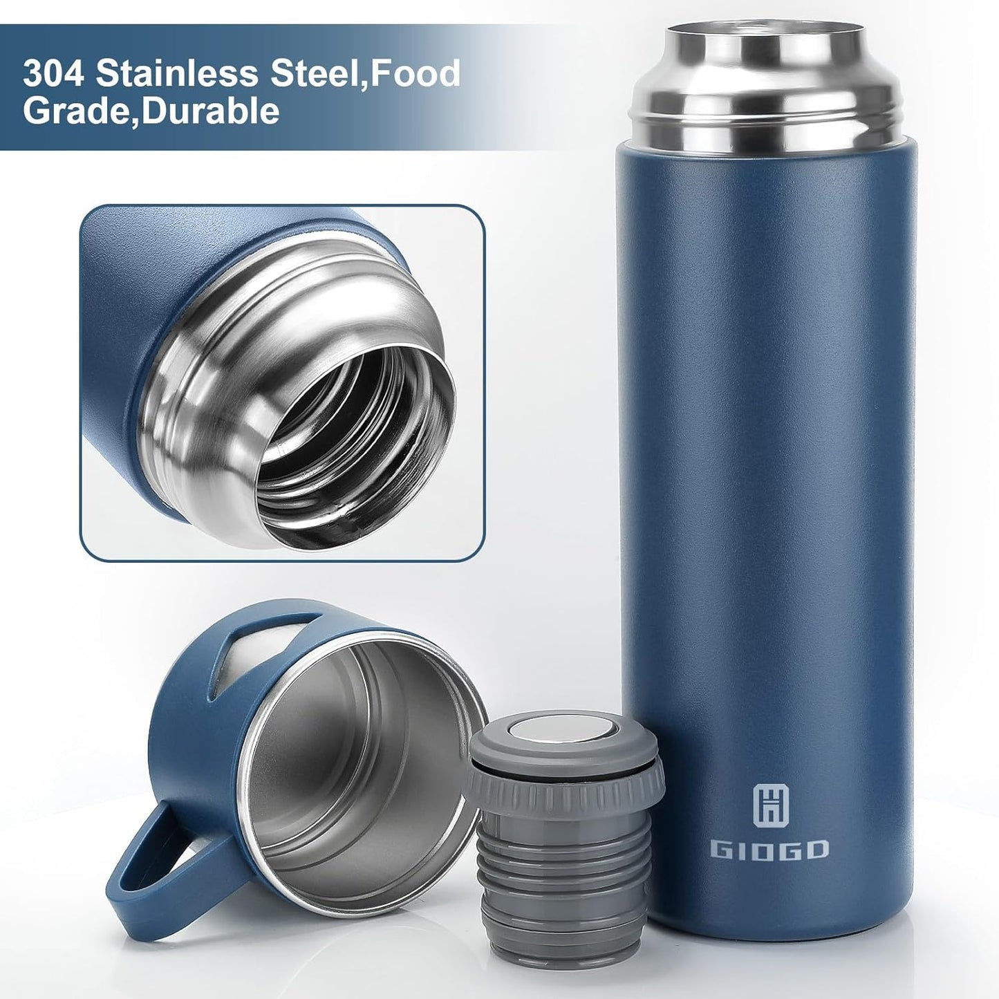 Stainless Steel Thermo 500ml/16.9oz Vacuum Insulated Bottle with Cup for Coffee Hot drink and Cold drink water flask.(Pink,Set)