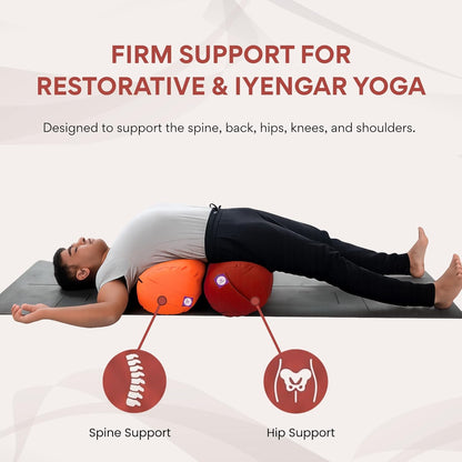 Yogikuti Iyengar Yoga Bolster for Restorative Yoga and Meditation – Lightweight Cotton Support Pillow with Handle for Easy Carry, Versatile for Pose Modification, Balance, Back Relief, and Relaxation