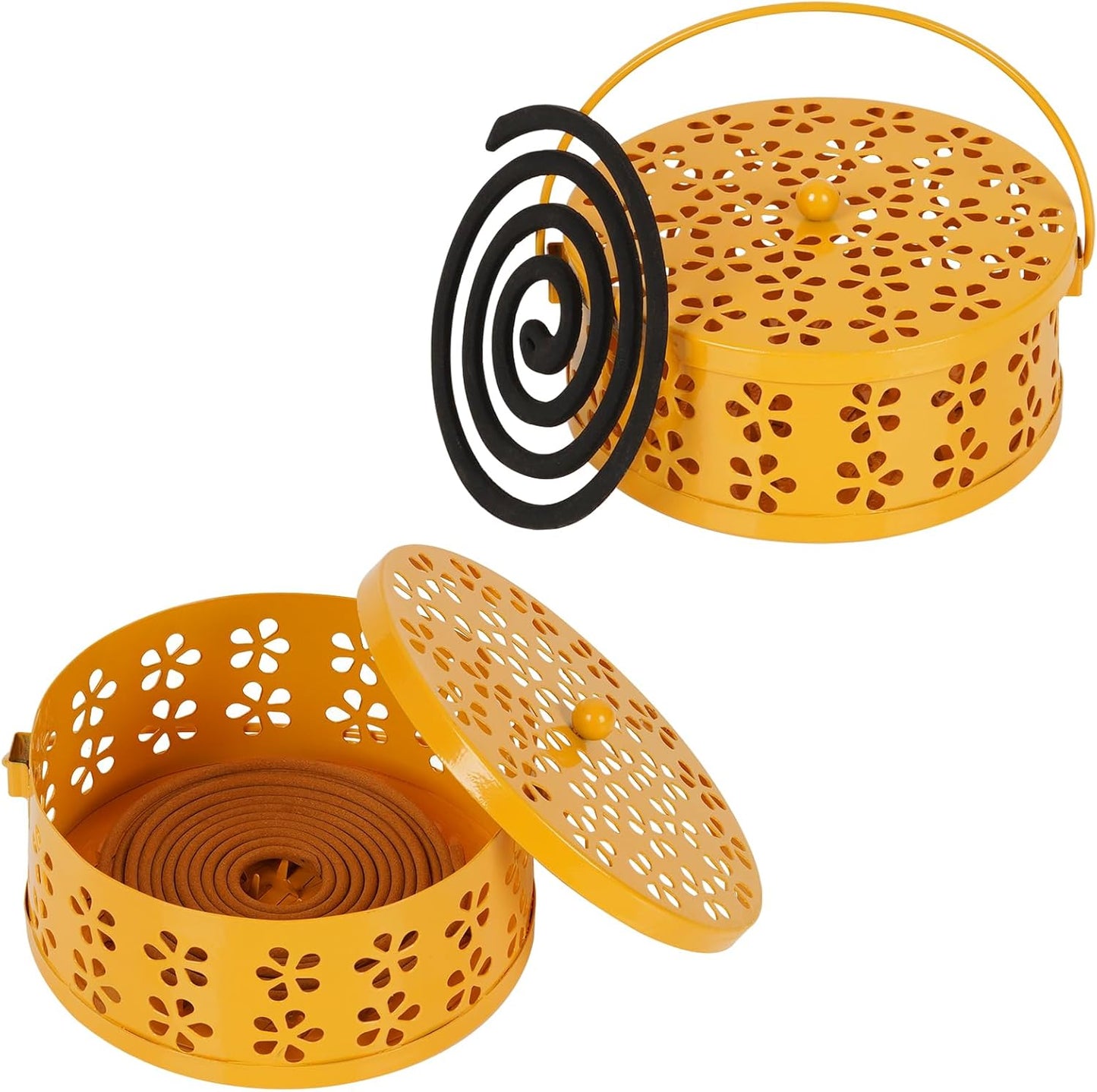 Portable Iron Mosquito Coil Holder with Handle Round Heat-Resistant Incense Holder (Bronze)
