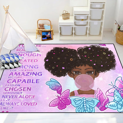 Black Girl Area Rug for Bedroom African Black Girls Floor Rugs for Living Room Playroom Cartoon Art Home Decor Soft Yoga Mats for Women Afro Purple 47" x 31" (2.7 x 3 Feet)