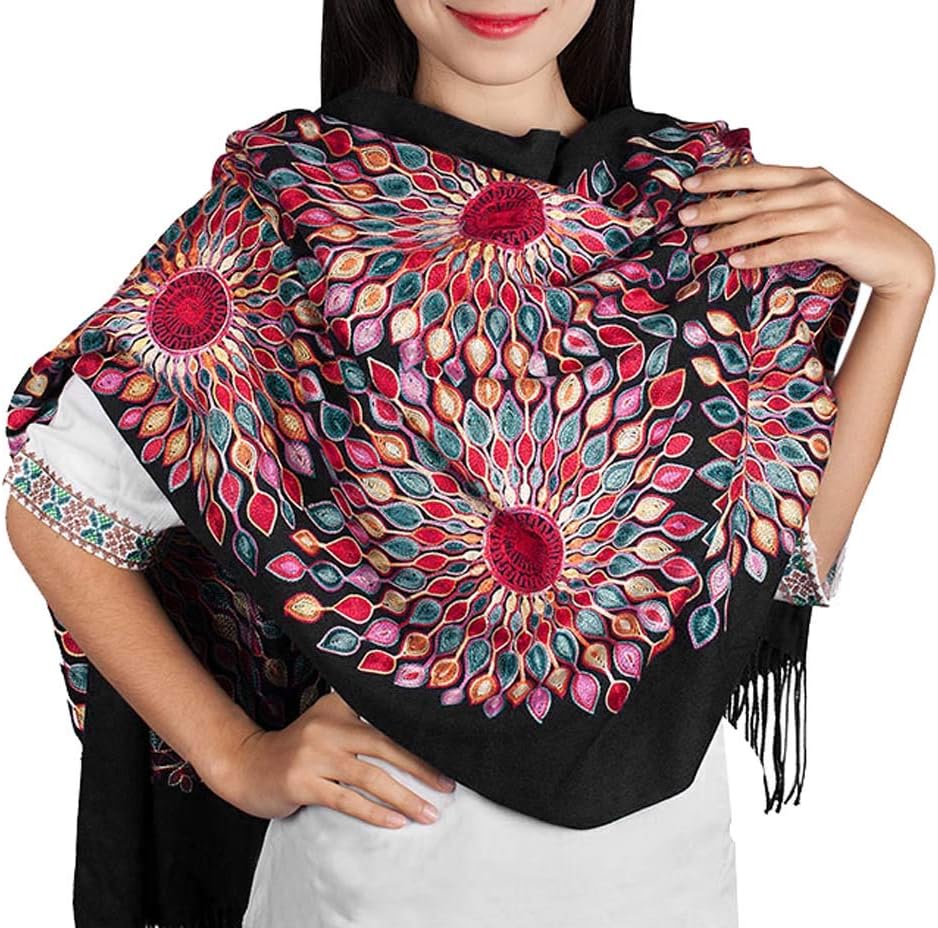 Urban CoCo Women's Embroidered Oversize Tassel Shawl Scarf Wraps for Women