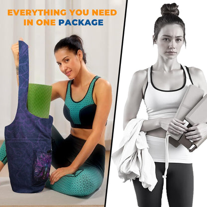 Yoga Mat Bag Carrier for Women Workout Large Waterproof with Zipper Pocket, Keychain and Wide Shoulder Straps